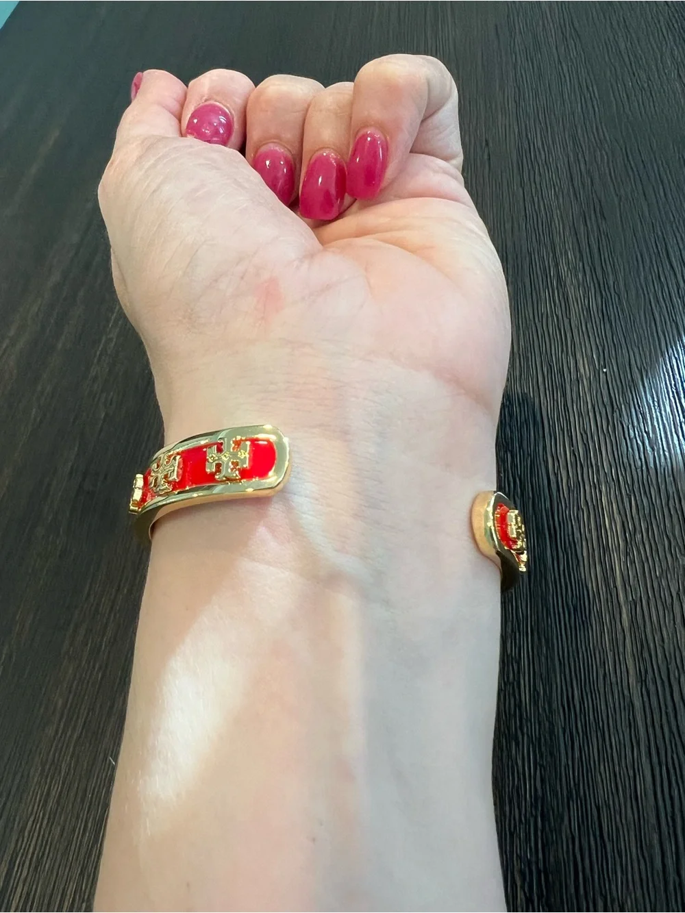 Tory Burch Kira Signature Red Enamel Cuff Bracelet
